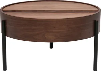 Miliboo Mesa Auxiliar Redonda De Madera Oscura Nogal Y Metal Negro Con Plato Giratorio Y Almacenamiento D80 Cm Yoline