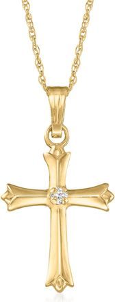 Ross-Simons Childs 14kt Yellow Gold Cross Pendant Necklace With Diamond Accent