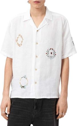 AllSaints Deck Embroidered Camp Shirt in Ecru at Nordstrom, Size Xx-Large