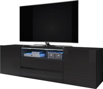Selsey Selsey Bros - Mueble Para Tv - Negro Mate / Negro Brillo - Con Iluminaci&oacute;n Led - Moderno