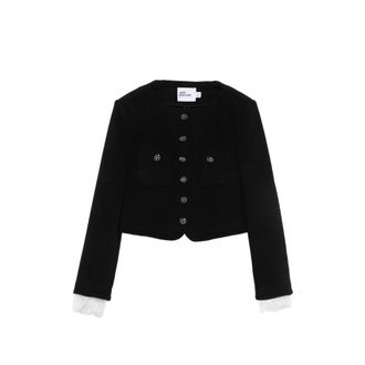 Self Portrait Lace-trimmed Button-up Cropped Jacket