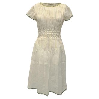 Bottega Veneta Pre-owned Womens Short Sleeve Colorful Stitch Midi Dress in White Cotton - Ecru - Size IT 36 (Womens)