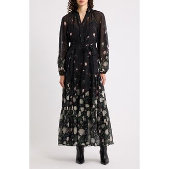 Kobi Halperin Robin Floral Tiered Chiffon Maxi Dress in Black Multi at Nordstrom, Size X-Large