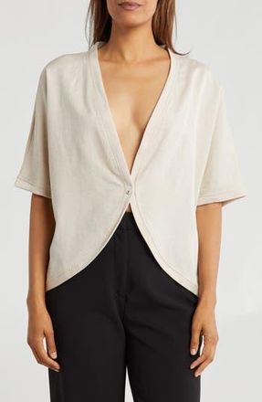Patrizia Luca Single Button Short Sleeve Cardigan in Sand at Nordstrom Rack, Size Large/x-Large