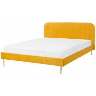 Beliani Beliani - Letto matrimoniale velluto giallo piedi oro minimalista 140 x 200 cm Flayat