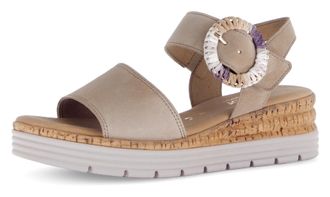 Gabor Keilsandalette GABOR GENUA, Damen, Gr. 36, beige (sand), Ziegenveloursleder, unifarben, Schuhe Keilsandalette, Sommerschuh, Riemchensandale, Komfortsc