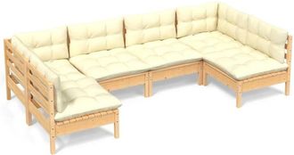 vidaXL Muebles De Jard&iacute;n 6 Pzas Y Cojines Madera Maciza De Pino Crema Vidaxl