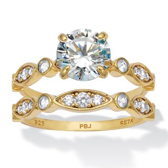 Palm Beach Jewelry 2.52 TCW Round Cubic Zirconia 14k Gold-plated Sterling Silver Bridal Ring Set