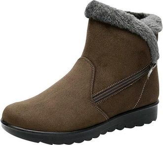 Generic NYSBH Women Female Ladies Old Mother Snow Shoes Boots Platform Woollen Cloth Zipper Winter Plush Warm Round Toe Brown