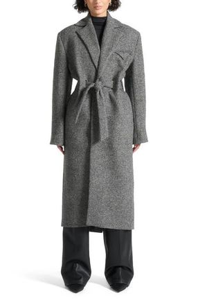 Mani&egrave;re De Voir Jena Wide Shoulder Wool Coat with Cinch Belt in Grey at Nordstrom, Size Large