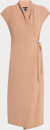 Giorgio Armani Cap-Sleeve Cupro Wrap Midi Dress