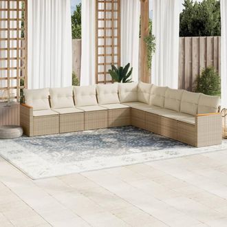 vidaXL Set De Sof&aacute;s De Jard&iacute;n 9 Pzas Con Cojines Rat&aacute;n Sint&eacute;tico Beige Vidaxl