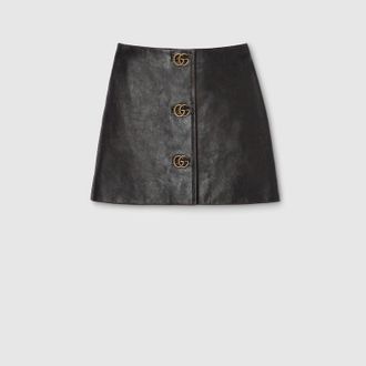 Gucci Leather With Aged Effect Mini Skirt, Black, Ready-to-wear