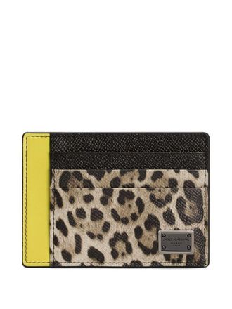 Dolce & Gabbana Mens Leopard Lime Leather Wallets - Black - One Size