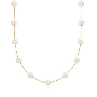 Ross-Simons 7-7.5mm Cultured Pearl Station Necklace in 14kt Yellow Gold