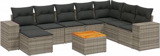 vidaXL Set De Muebles De Jard&iacute;n 9 Pzas Y Cojines Rat&aacute;n Sint&eacute;tico Gris Vidaxl