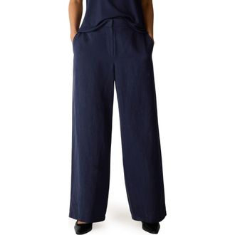 Eileen Fisher High Waist Organic Linen & Silk Wide Leg Pants in Ink at Nordstrom, Size X-Large