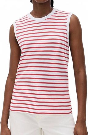 ATM Anthony Thomas Melillo Womens Stripe Sleeveless Boy Top In White Cardinal Red