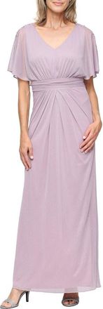 S.L. Fashions Glitter Flutter Sleeve Mesh Gown in Mauve at Nordstrom, Size 14
