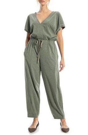 Max Studio Short Sleeve Tie Waist Jumpsuit in Heather Sage at Nordstrom Rack, Size X-Small