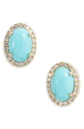 Meira T Diamond Pav&eacute; Turquoise Stud Earrings in Turquoise/Yellow Gold at Nordstrom