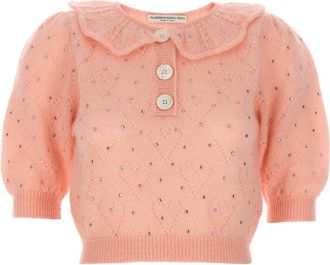 Alessandra Rich Light Pink Rhinestone Sweater