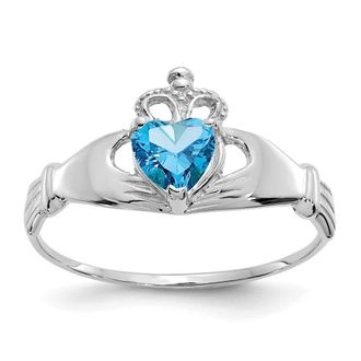 Diamond2Deal 14k White Gold Blue Cubic Zirconia Claddagh Heart Ring