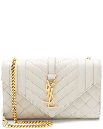 Saint Laurent White Mixed Matelasse Grain De Poudre Leather Monogram Small Shoulder Bag (Authentic Pre-Loved)