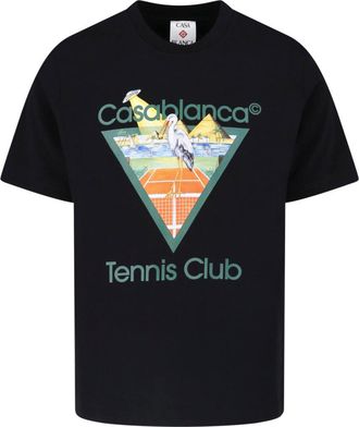 Casablanca Graphic Print Black T-Shirt with Tennis Club Design