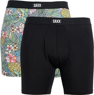 Saxx Underwear Vibe Xtra Soft Comfort Boxer Brief Fly 2-Pack Mens Underwear Pineapple Field/Black : 2XL, Elastane/Viscose