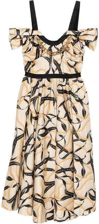 Elisabetta Franchi Printed Midi Dress With Ruffle Details