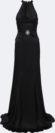 DAVID KOMA Embellished halterneck satin gown