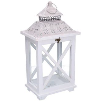 Vacchetti Vacchetti - Farol De Madera Rectangular De Metal Blanco Cm23x17h45