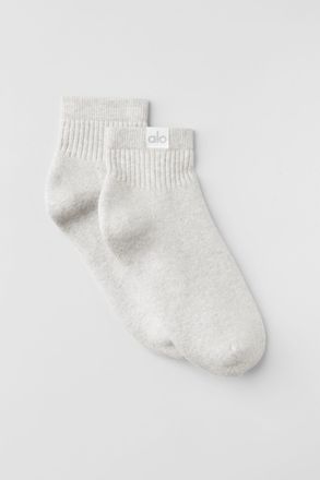 Alo | Quarter Crew Street Socks in White Heather, Size: Medium