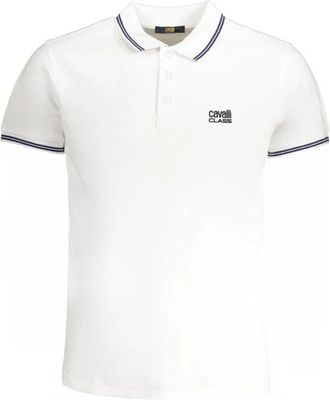 Cavalli Klassieke Polo Shirt met Contrast Borduurwerk - Heren - Polos - Wit - XL - Katoen - Tops