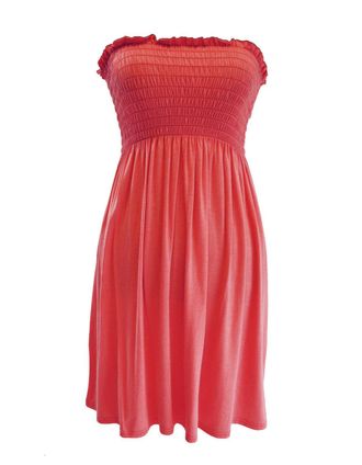 ZEE FASHION Womens Ladies Plain Printed Sheering Boobtube Bandeau Summer Strapless Short Dress TOP Plus Size UK 8-22 Coral
