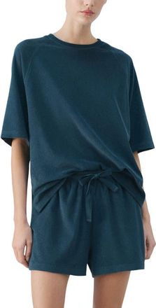 Mango Cotton Blend Terry Pajama Top in Blue at Nordstrom, Size Medium