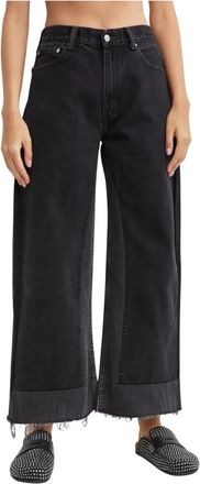 B Sides Zwarte Reworked Vintage Culotte Jeans - Dames - Cropped Jeans - Zwart - W29 - Katoen - Jeans