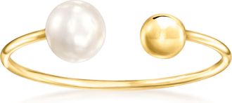 RS Pure by Ross-Simons 5-5.5mm Cultured Pearl and 10kt Yellow Gold Bead Open-Space Ring