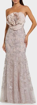 Mac Duggal Strapless Embroidered Floral-Embellished Gown