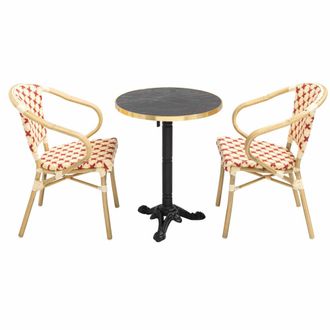Oviala Conjunto de mesa de terraza de m&aacute;rmol negro y 2 sillas rojas