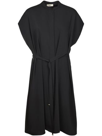 Herno Flowing Black Dress with Round Neckline