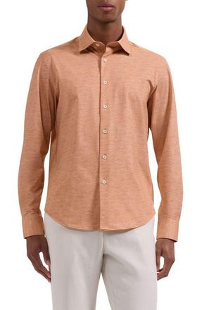 Bugatchi James OoohCotton Space Dye Button-Up Shirt in Mango at Nordstrom, Size Xxx-Large