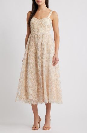 Moon River Ruffle Sleeveless Midi Dress in Tan Multi at Nordstrom, Size Large