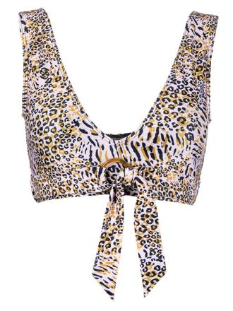 Duskii leopard-print V-neck bikini top - women - Nylon/Spandex/Elastane - 16 - Multicolour
