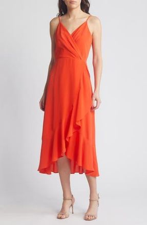 Chelsea28 Faux Wrap Midi Dress in Red Grenadine at Nordstrom Rack, Size Small
