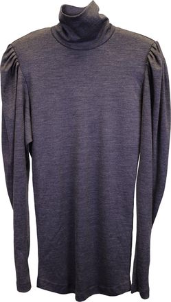 Isabel Marant Gathered Sleeve Turtleneck Top in Grey Wool