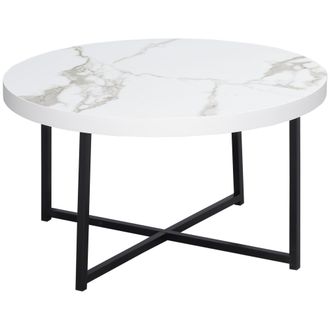 HOMCOM Homcom - Mesa De Centro Mesa De Sal&oacute;n Redondo Con Encimera S&iacute;mil M&aacute;rmol Y Marco De Metal Para Oficina Dormitorio Comedor Estilo Moderno 80x80x45 Cm