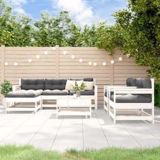 vidaXL Juego De Muebles Jard&iacute;n 7 Piezas Y Cojines Madera Maciza Blanco Vidaxl