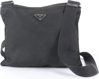 Prada Black Leather Nylon Messenger Bag Shoulder Bag (Pre-Owned)